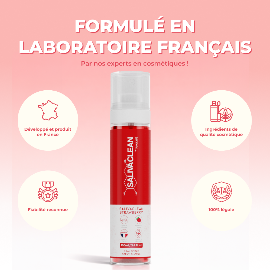 Spray buccal SalivaClean Fraise
etiquette ingredients