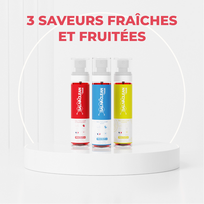 Pack trio spray buccal SalivaClean 3 saveurs Fraise Menthe Citron
