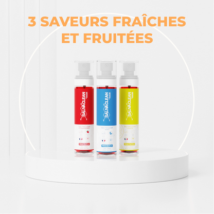 Pack trio spray buccal SalivaClean 3 saveurs Fraise Menthe Citron